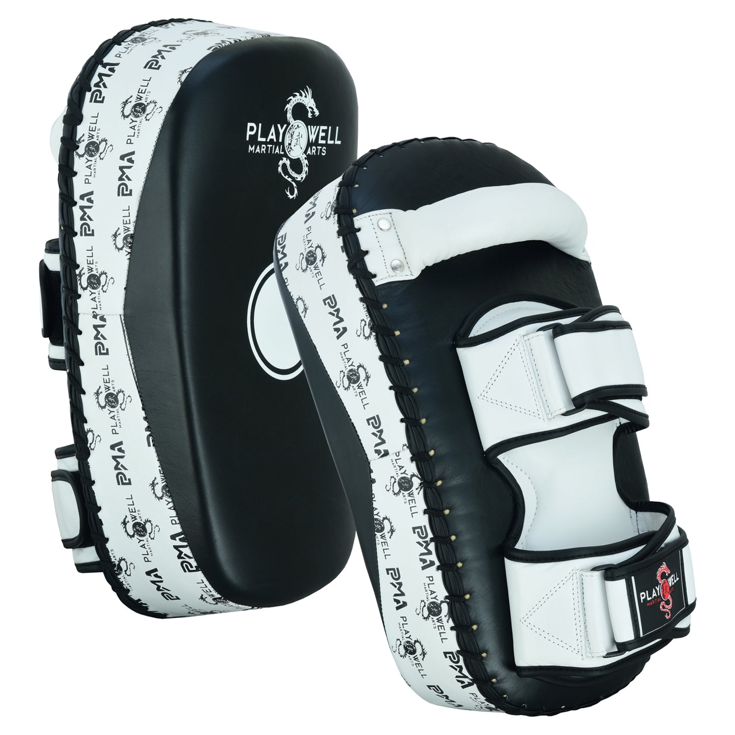 Playwell Elite Deluxe " Logos" Leather Curved Thai Pad - Pair