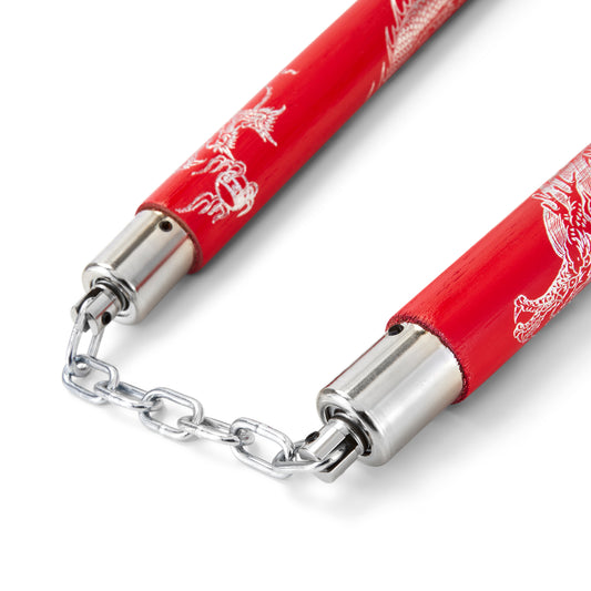 Rattan Wooden Red Dragon Nunchucks Chain - 12"