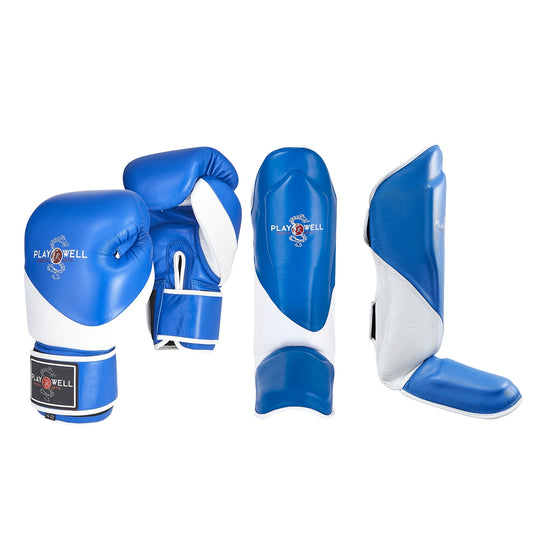 PMA K1 Series Leather Muay Thai Boxing Gloves & Shin Pads Set