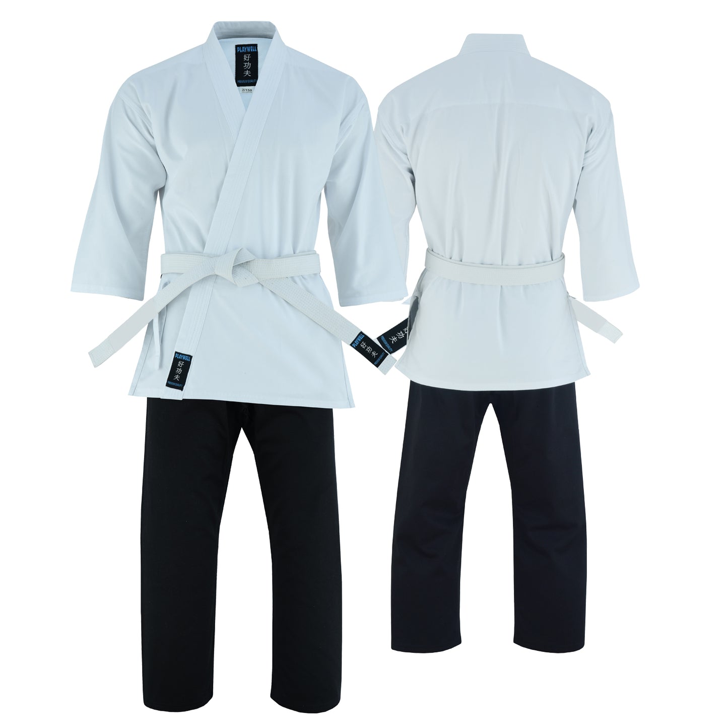 Karate Uniform Mixed Childrens: White / Black Trousers  - 9oz
