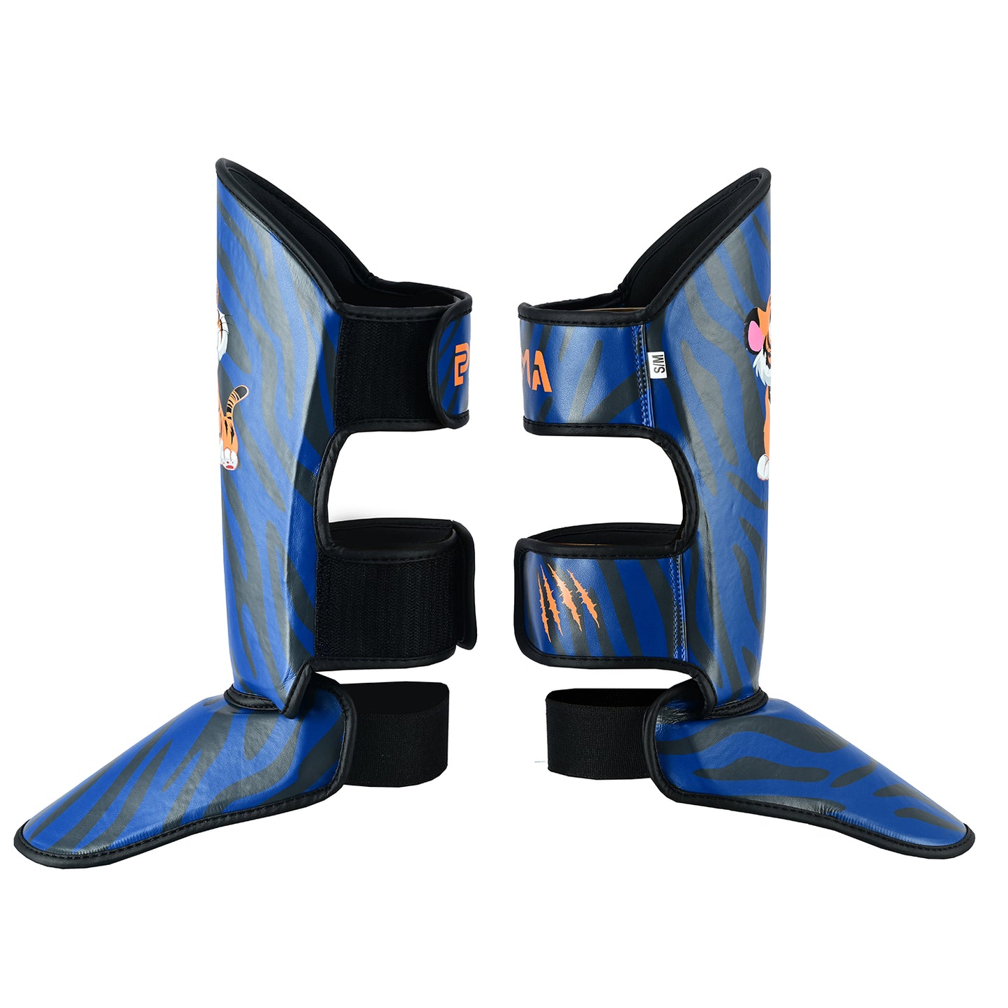 PMA Kids Blue Tiger Muay Thai Boxing Gloves & Shin Pads Set