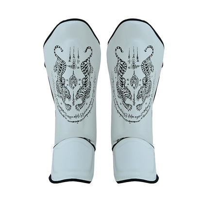 PMA Twin Tigers Muay Thai Boxing Gloves & Shin Pads Set - White