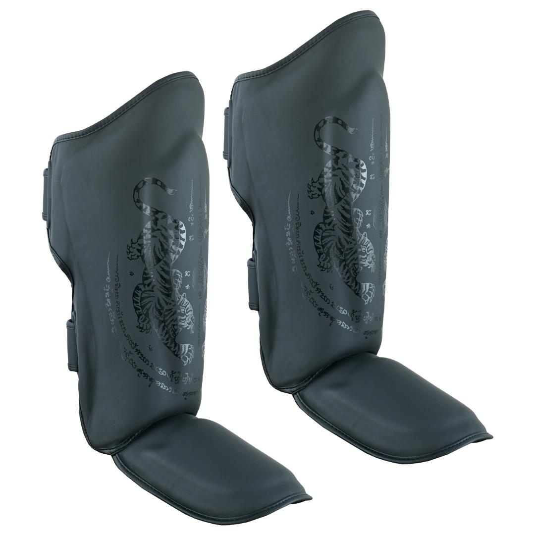 Childrens Muay Thai Twin Tiger Shin Instep Guards - Black