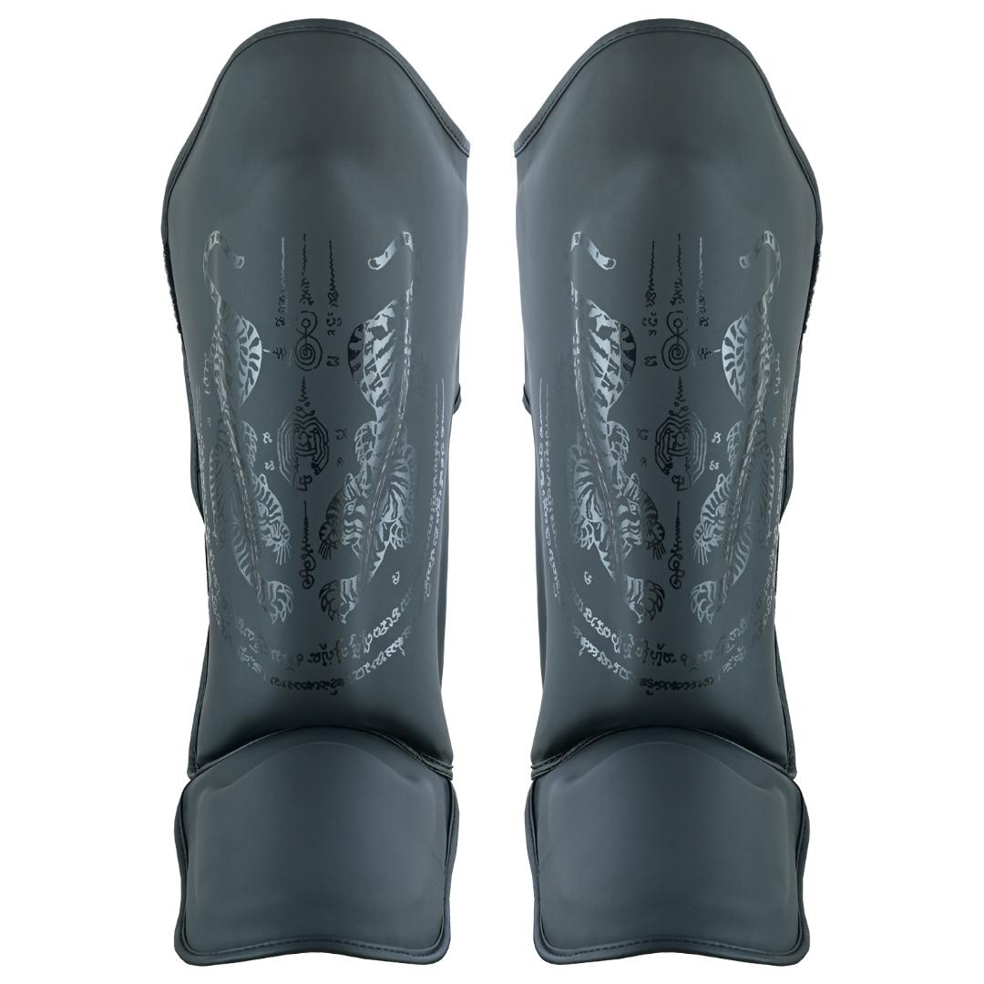 Childrens Muay Thai Twin Tiger Shin Instep Guards - Black