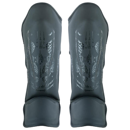Childrens Muay Thai Twin Tiger Shin Instep Guards - Black