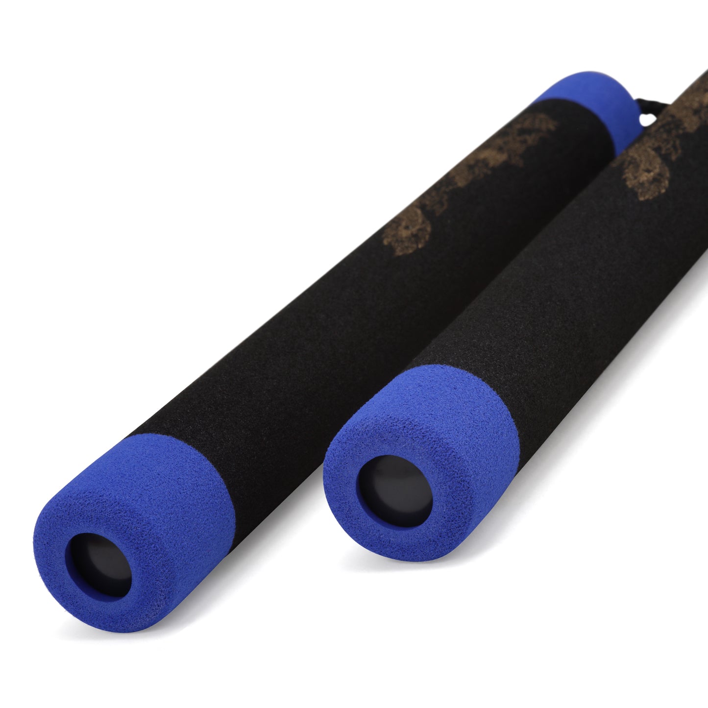 NR-005D: Foam Nunchaku with Cord Black Dragon With Blue Tips