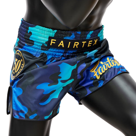 Fairtex Slim Cut Muay Thai Fight Shorts - Blue Camo