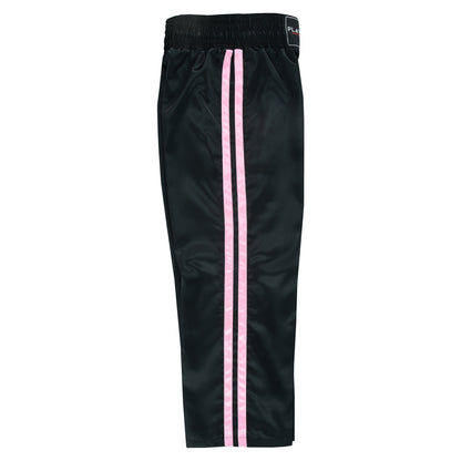 Adults Full Contact Black Satin Kickboxing Pants With Stripes