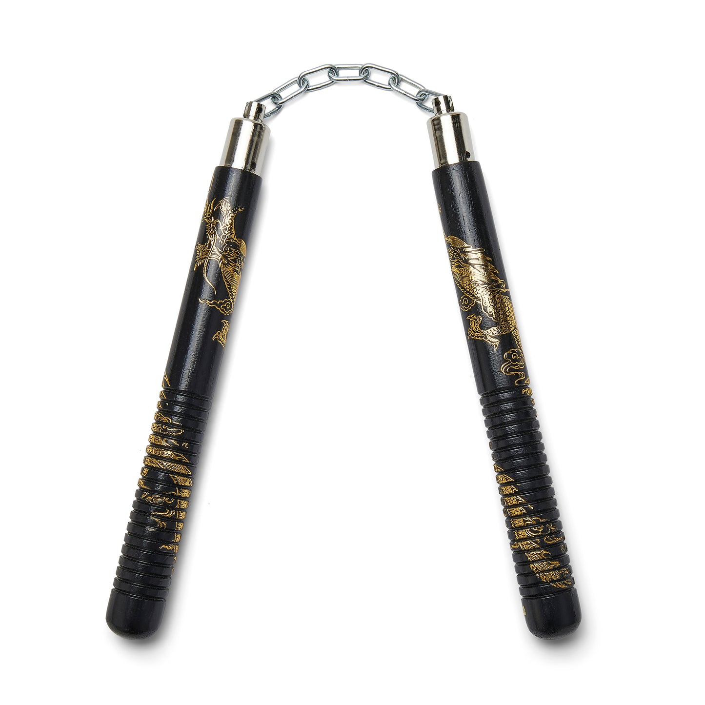 Black Wooden Gold Dragon Nunchucks Chain (SF-95) - 12"  - NEW