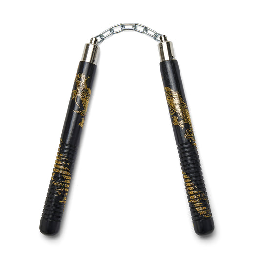 Black Wooden Gold Dragon Nunchucks Chain (SF-95) - 12"  - NEW