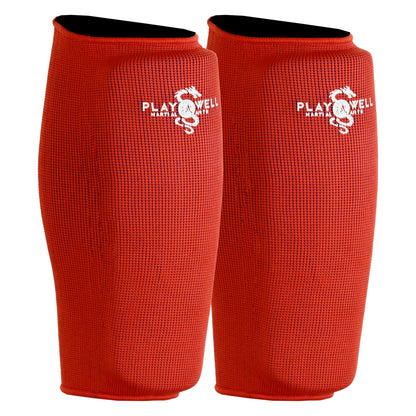Elasticated Reversible Shin Pads- Red/Blue