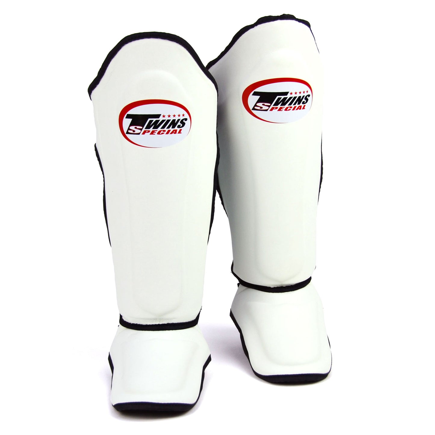 Twins Double Leather  Padded Shin Guards  - White